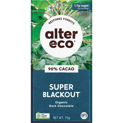 Alter Eco- Chocolate Organic Dark Super Blackout-12x75g