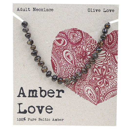 Amber Love- Adult's Necklace 100% Baltic Amber Olive-46cm