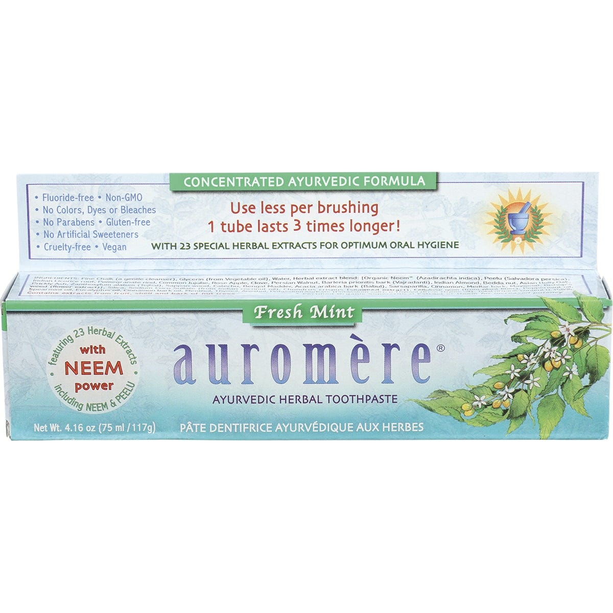 Auromere- Toothpaste Ayurvedic Fresh Mint Fluoride Free-6x117g