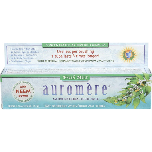 Auromere- Toothpaste Ayurvedic Fresh Mint Fluoride Free-6x117g