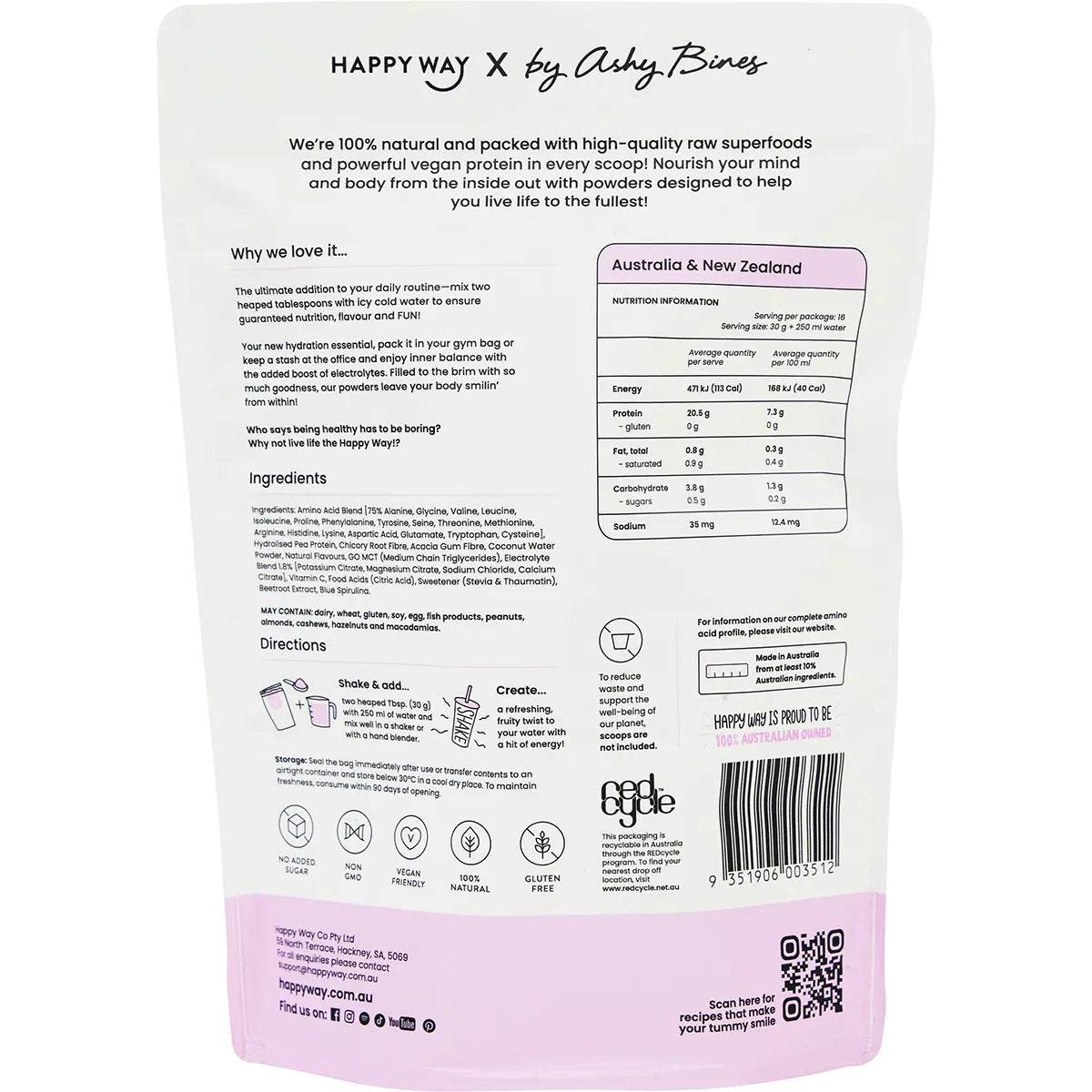 Happy Way- Ashy Bines Vegan Protein Water Grape Bubble Gum-420g