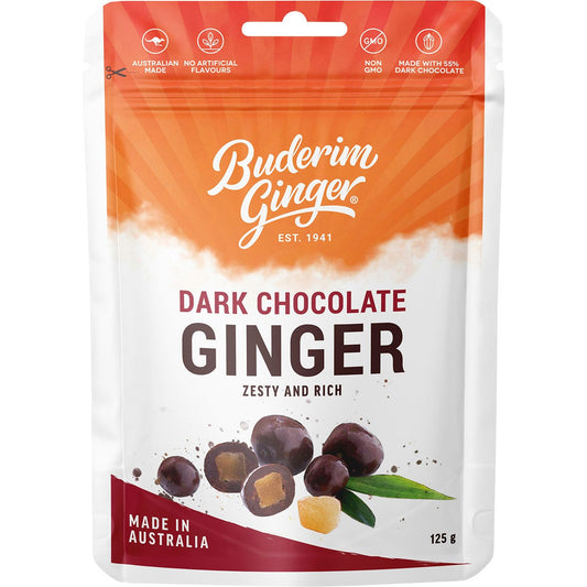 Buderim Ginger- Dark Chocolate Ginger Zesty and Rich-125g