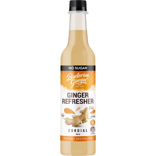 Buderim Ginger- Ginger Refresher No Sugar Cordial-750ml