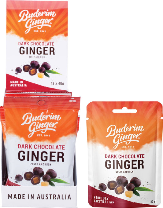 Buderim Ginger- Dark Chocolate Ginger Zesty and Rich-12x40g
