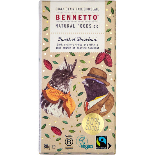 Bennetto- Organic Dark Chocolate Toasted Hazelnut-12x80g