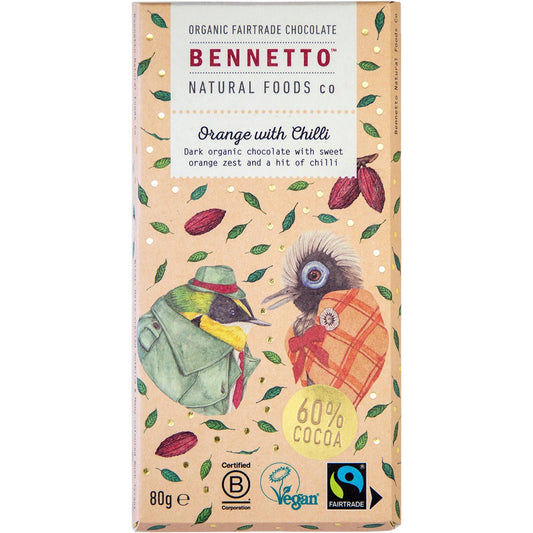 Bennetto- Organic Dark Chocolate Orange with Chilli-12x80g