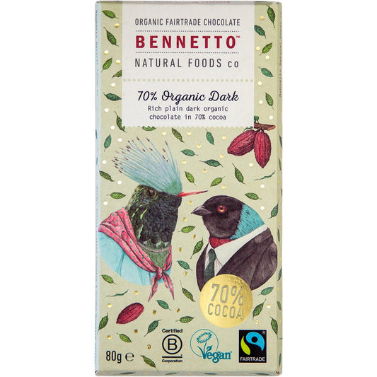 Bennetto- Organic Dark Chocolate 70% Organic Dark-12x80g