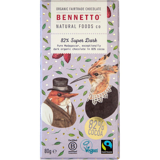 Bennetto- Organic Dark Chocolate 82% Super Dark-12x80g