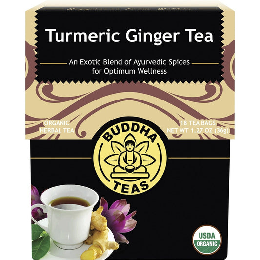 Buddha Teas- Organic Herbal Tea Bags Turmeric Ginger Tea-18pk