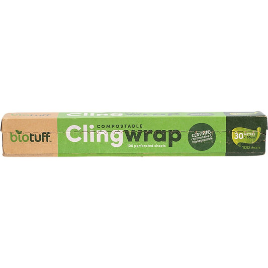 Biotuff- Compostable Cling Wrap 100 x 30cm Sheets-30m