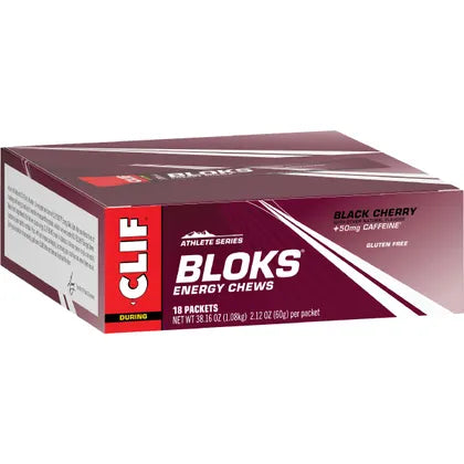 CLIF- Bloks Energy Chews Black Cherry 50mg Caffeine-18x60g