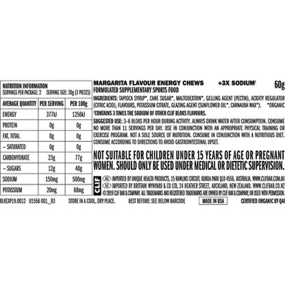 CLIF- Bloks Energy Chews Margarita 150mg Sodium-18x60g