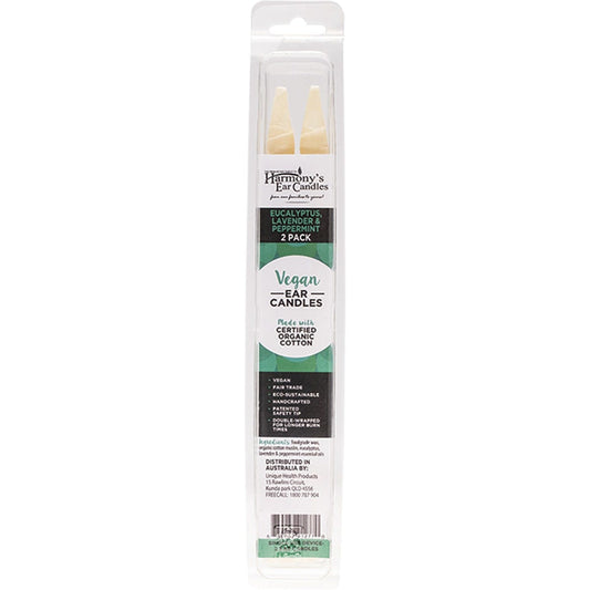 Harmony's Ear Candles- Vegan Ear Candles Eucalyptus, Lavender & Peppermint-2pk
