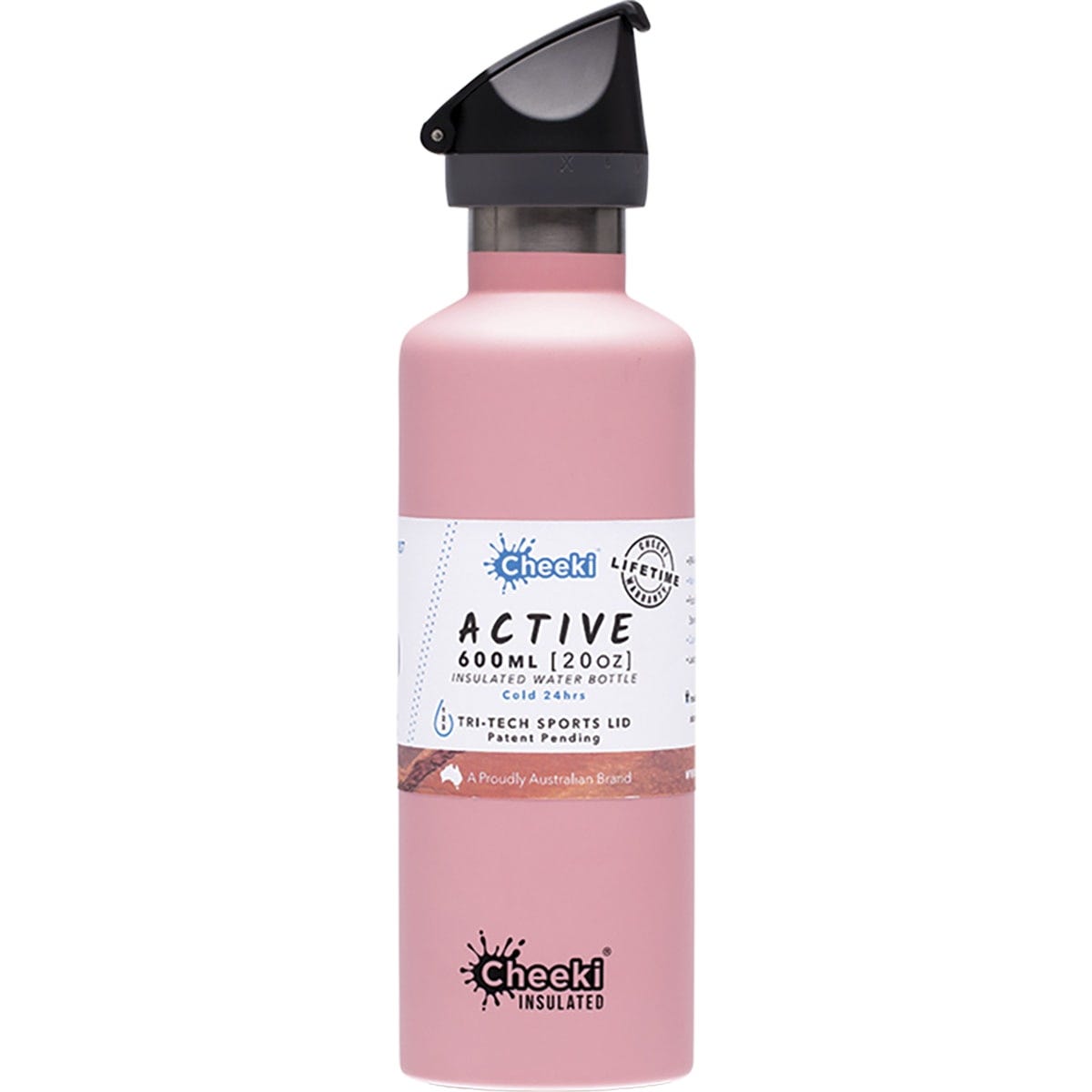 Cheeki- Stainless Steel Bottle Insulated Pink Sports Lid-600ml