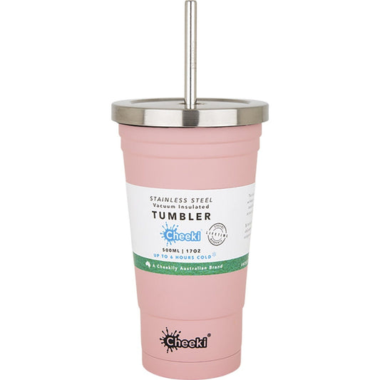 Cheeki- Insulated Tumbler Pink with S/Steel Straw-500ml