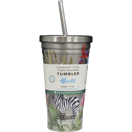 Cheeki- Insulated Tumbler 3D Jungle with S/Steel Straw-500ml