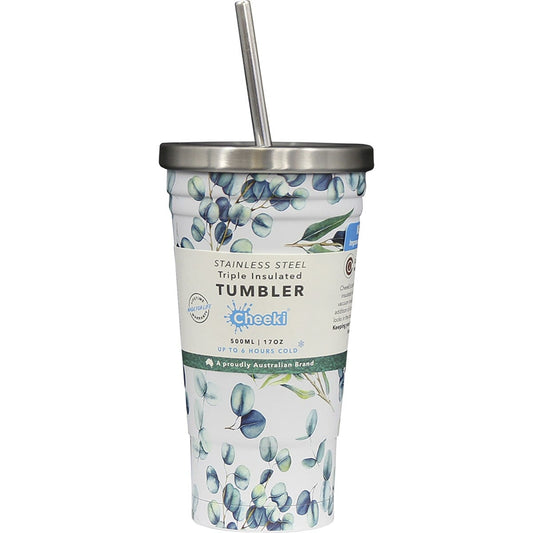 Cheeki- Insulated Tumbler 3D Watercolour with S/Steel Straw-500ml