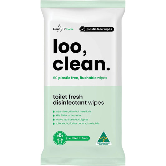 CleanLIFE- Loo Clean Flushable Plastic Free Wipes-60pk