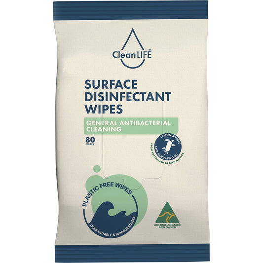 CleanLIFE- Disinfectant Plastic Free Wipes General Cleaning-80pk