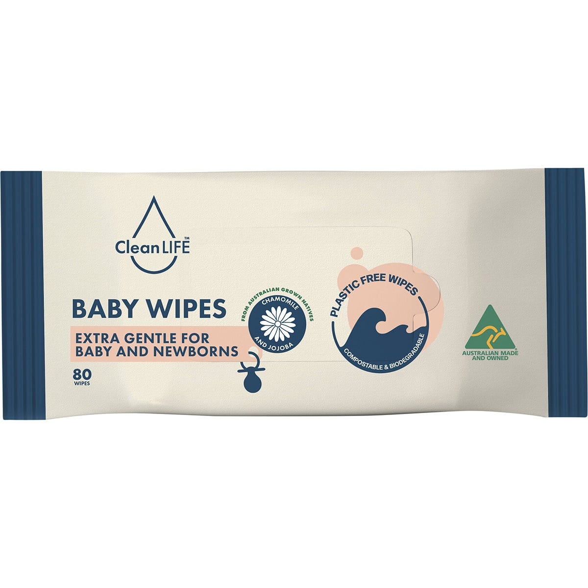 CleanLIFE- Plastic Free Wipes Extra Gentle for Baby and Newborns-80pk