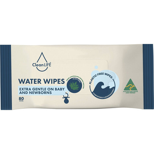 CleanLIFE- Water Plastic Free Wipes Extra Gentle Baby and Newborns-80pk