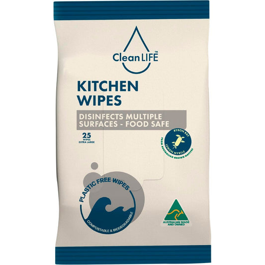 CleanLIFE- Kitchen Plastic Free Wipes Food Safe-25pk