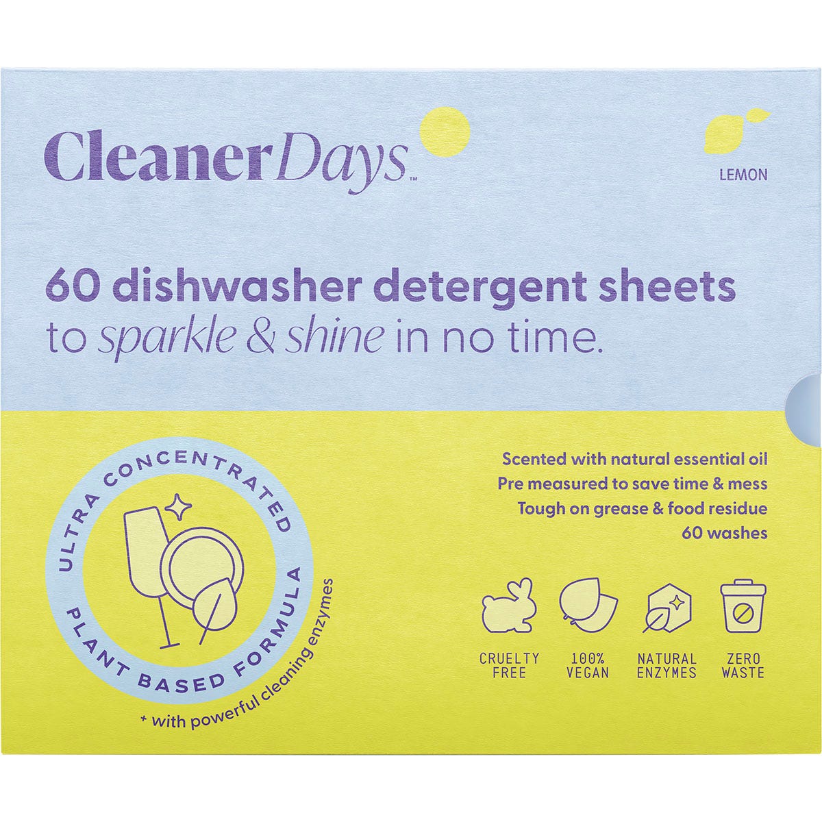 Cleaner Days- Dishwasher Detergent Sheets Lemon-60pcs