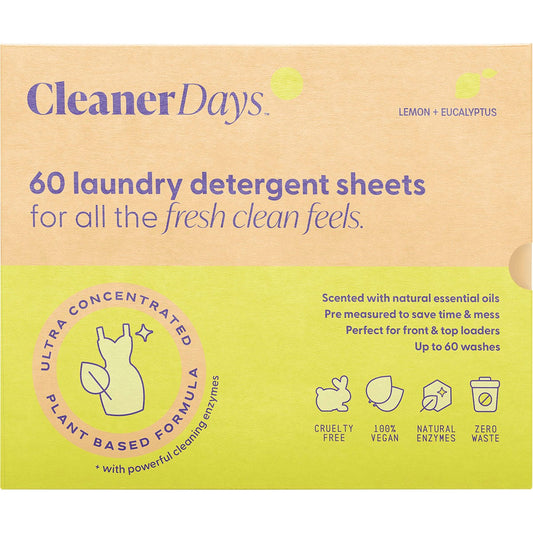 Cleaner Days- Laundry Detergent Sheets Lemon + Eucalyptus-60pcs