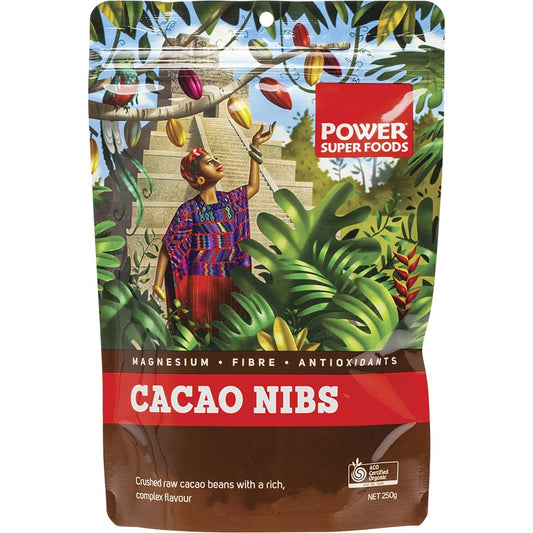Power Super Foods- Cacao Nibs Raw Certified Organic  -250g
