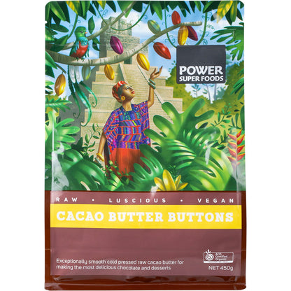 Power Super Foods- Cacao Butter Buttons Raw Certified Organic -450g