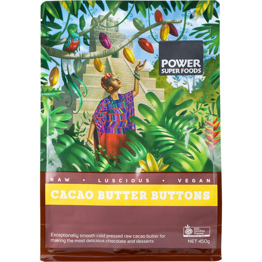 Power Super Foods- Cacao Butter Buttons Raw Certified Organic -450g