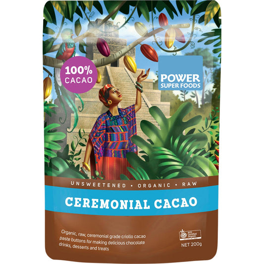 Power Super Foods- Cacao Paste Buttons Ceremonial Grade Certified Organic-200g