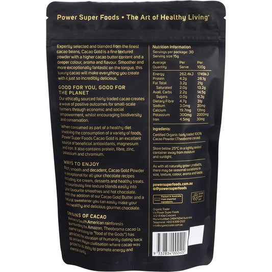 Power Super Foods- Cacao Gold Powder Certified Organic -225g