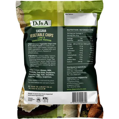 DJ&A- Cassava Vegetable Chips Lime & Cracked Pepper-5x100g