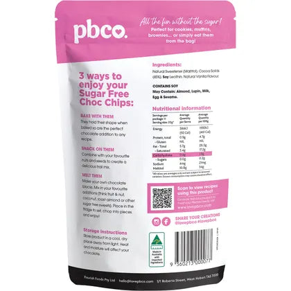 PBco- Chocolate Chips 98% Sugar Free-220g