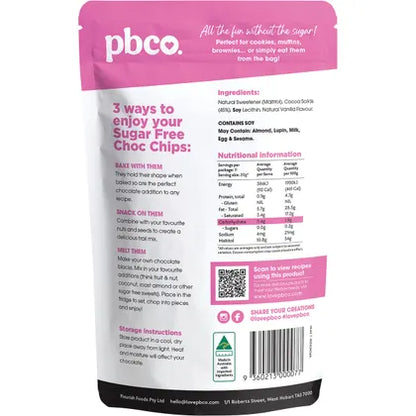 PBco- Chocolate Chips 98% Sugar Free-220g