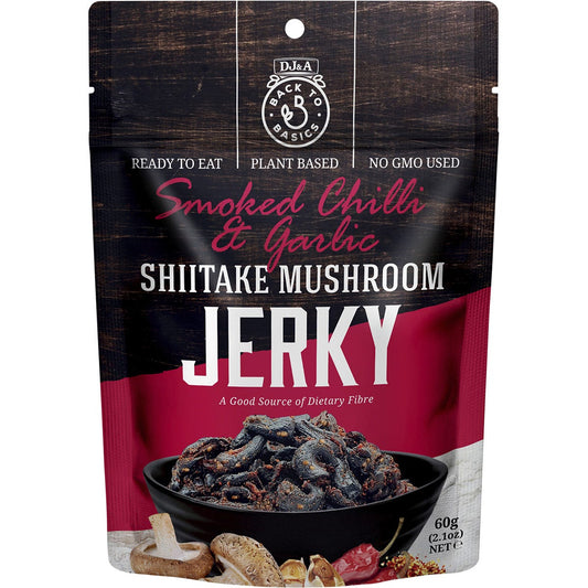 DJ&A- Shiitake Mushroom Jerky Smoked Chilli & Garlic-12x60g