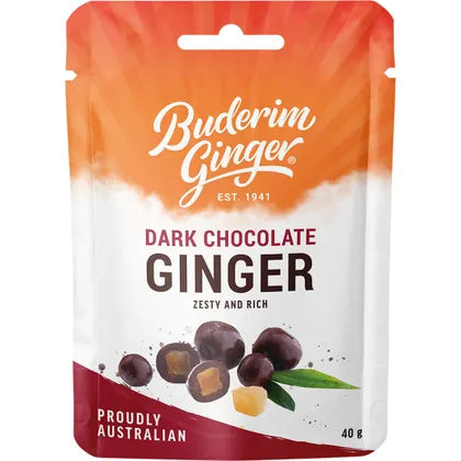 Buderim Ginger- Dark Chocolate Ginger Zesty and Rich-12x40g
