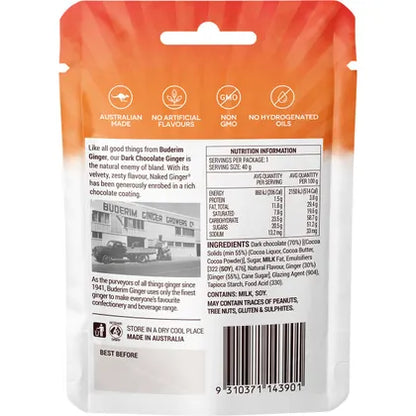 Buderim Ginger- Dark Chocolate Ginger Zesty and Rich-12x40g