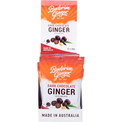 Buderim Ginger- Dark Chocolate Ginger Zesty and Rich-12x40g