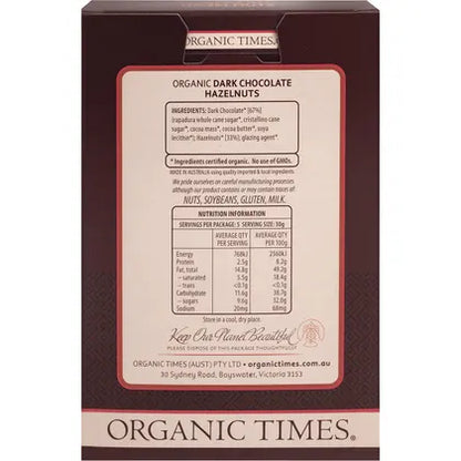 Organic Times- Dark Chocolate Hazelnuts-150g