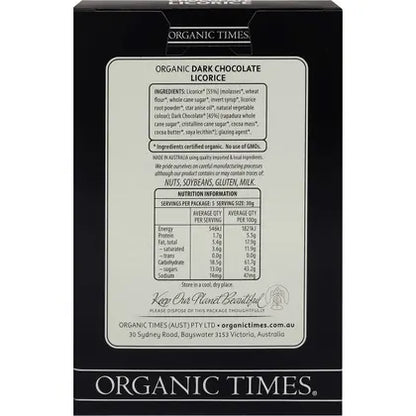 Organic Times- Dark Chocolate Licorice-150g