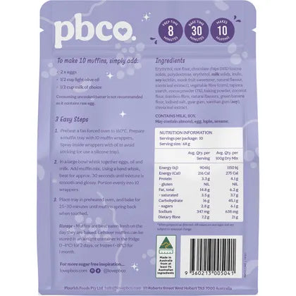 PBco- Double Choc Chip Muffin Mix 94% Sugar Free-340g