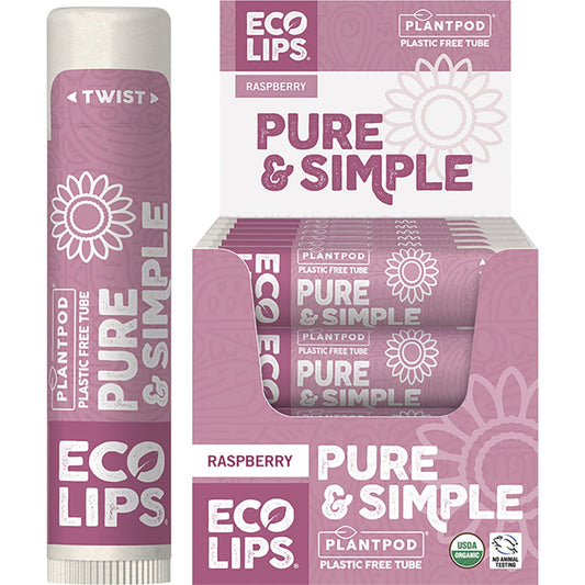 Eco Lips- Lip Balm Display Pure & Simple Raspberry-24x4.25g