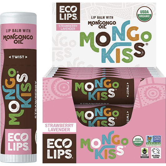 Eco Lips- Lip Balm Display Mongo Kiss Strawberry Lavender-15x7g