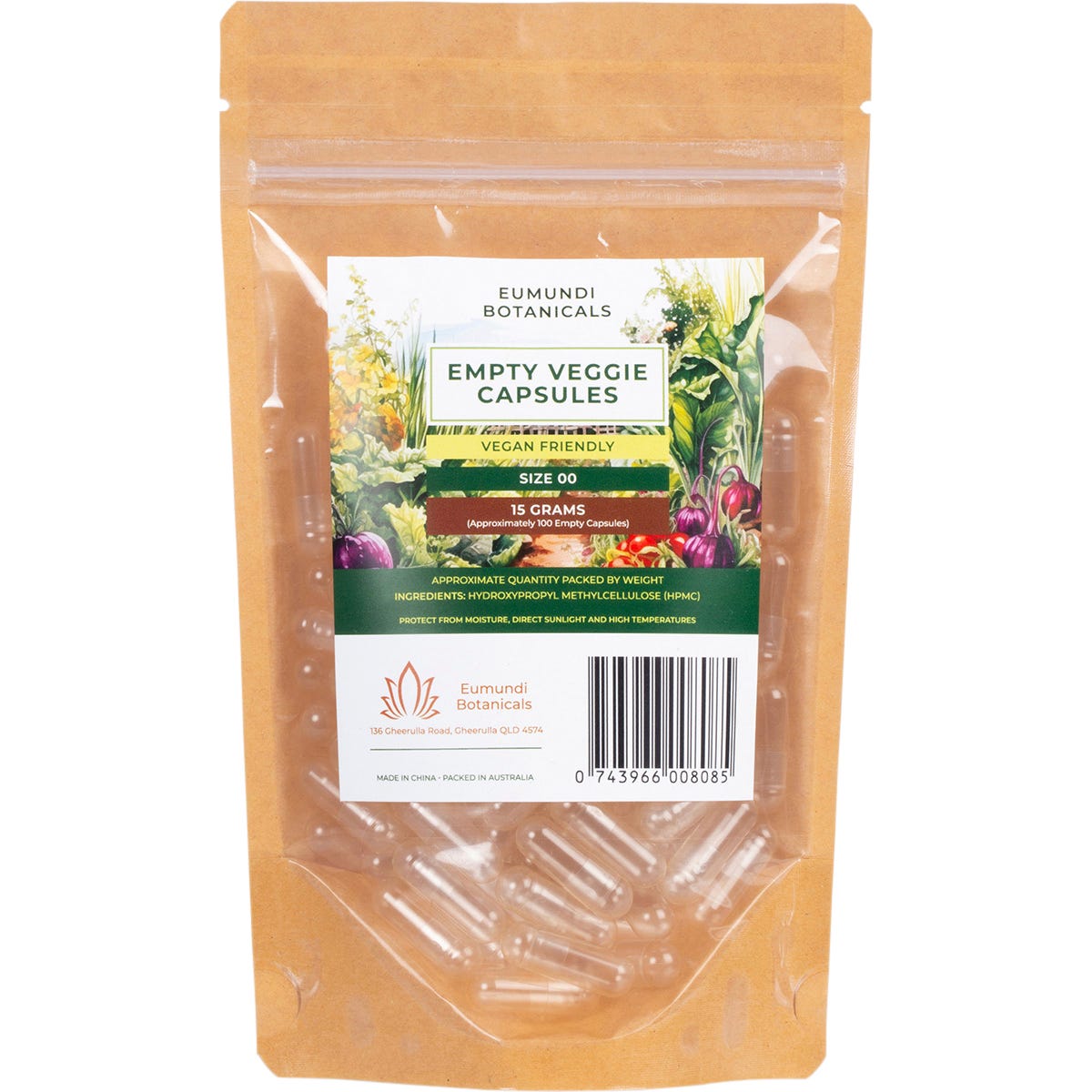 Eumundi Botanicals- Empty Veggie Capsules Size 00-100 Caps