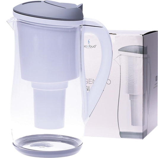 Ecobud- Gentoo Glass Water Filter Jug Grey & White-1.5L
