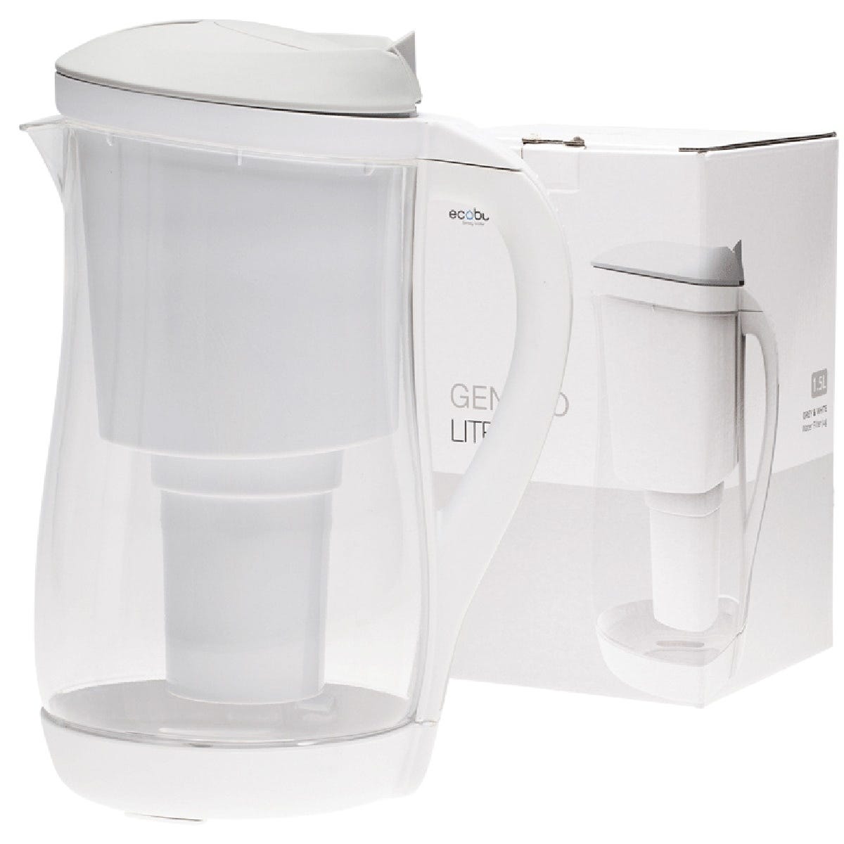 Ecobud- Gentoo Plastic Water Filter Jug Grey & White-1.5L