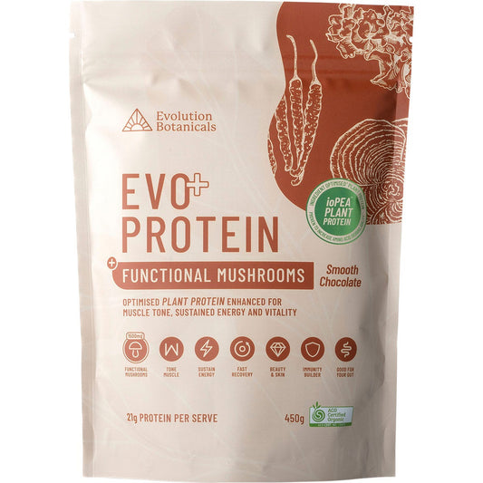 Evolution Botanicals- EVO+ Protein Functional Mushrooms Smooth Chocolate-450g