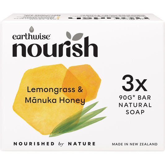 Earthwise Nourish- Natural Soap Bar Lemongrass & Manuka Honey-3pk